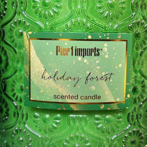 Pier 1 HOLIDAY FOREST Single Wick Scented Candle Green Decorative Glass Jar 19oz - Picture 4 of 10